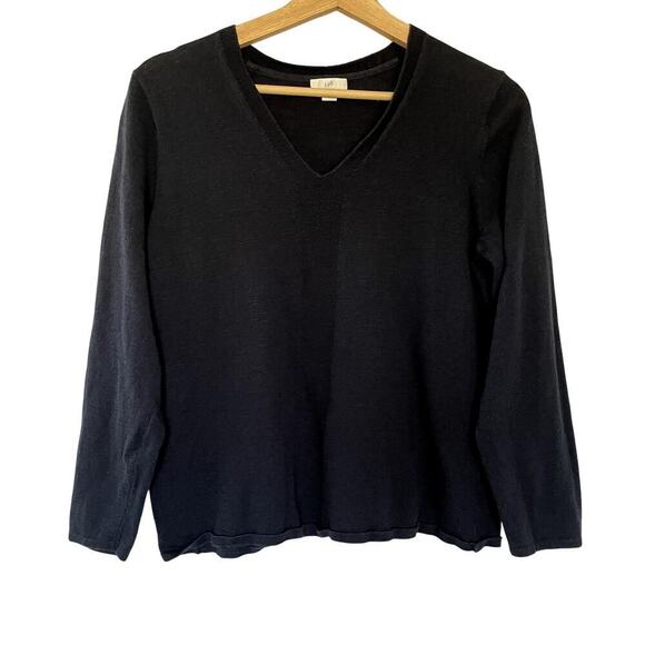 J. Jill Sweaters - J. Jilll navy blue knit sweater long sleeves v-neck cotton linen women's size MP